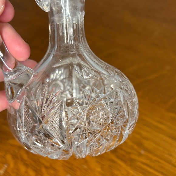 Antique Cut Glass Cruet with Handle & Stopper Etched Glass Decor Delicate Chip - Picture 9 of 14